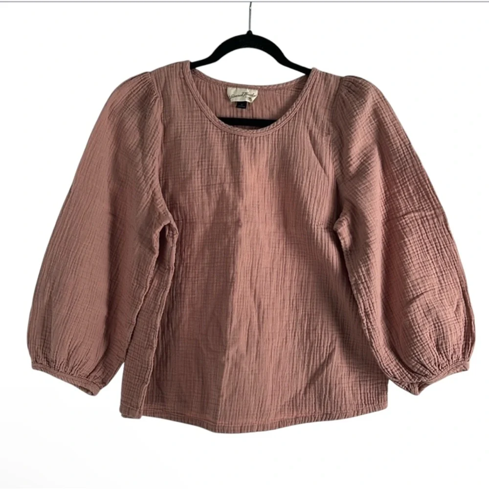Universal Thread Balloon Sleeve Cotton Women Copper Rose Long-sleeve Blouse Sz M